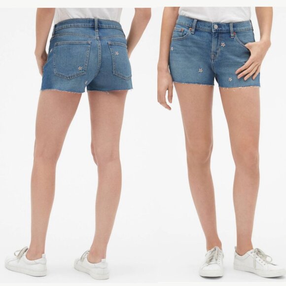 Gap - Mid-Rise 3" Floral Denim Shorts | Size 26 | Authentic Medium Blue - Picture 2 of 9